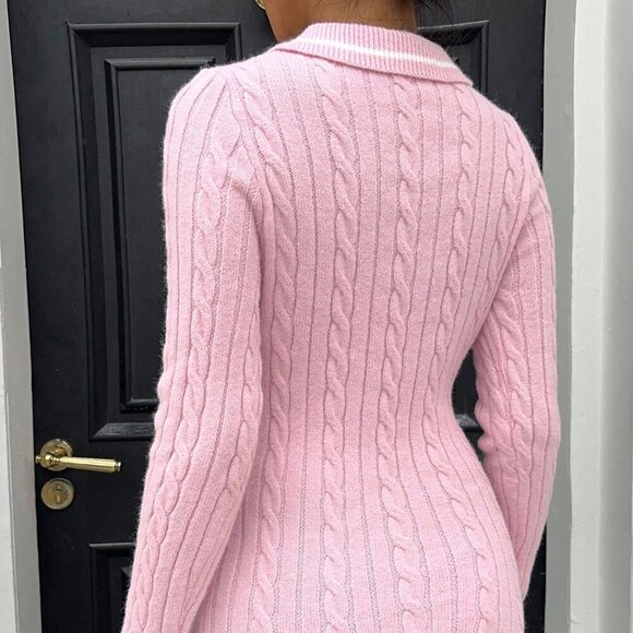 Pink Casual Women's Sexy Fitted Knit Dress - Picture 3 of 8